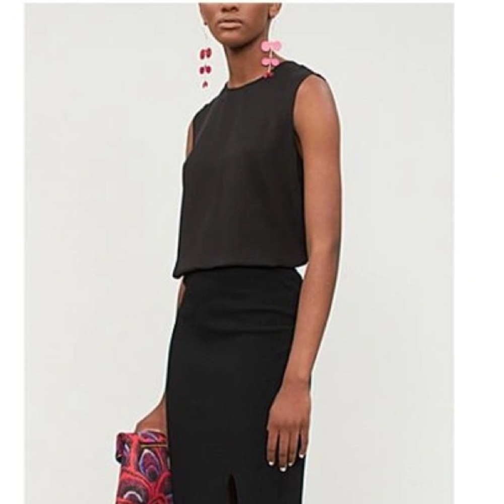 Diane Von Furstenburg Black Top with Navy Lace Back (size XS)